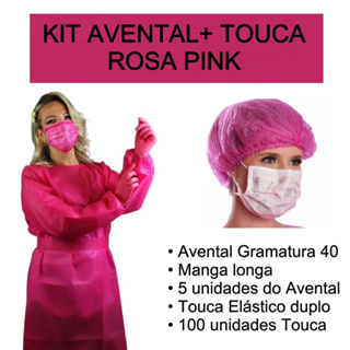 Kit Avental Rosa Pink e Touca Descartável Rosa Pink 100 unidades