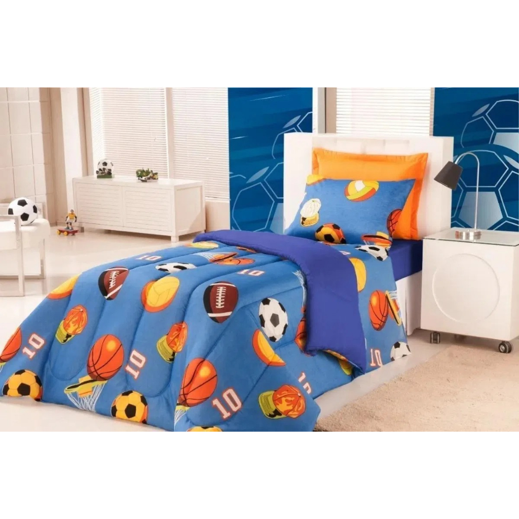 Edredom Infantil KIDs Solteiro Quarto Menino Futebol Azul 01peça em Oferta na Shopee