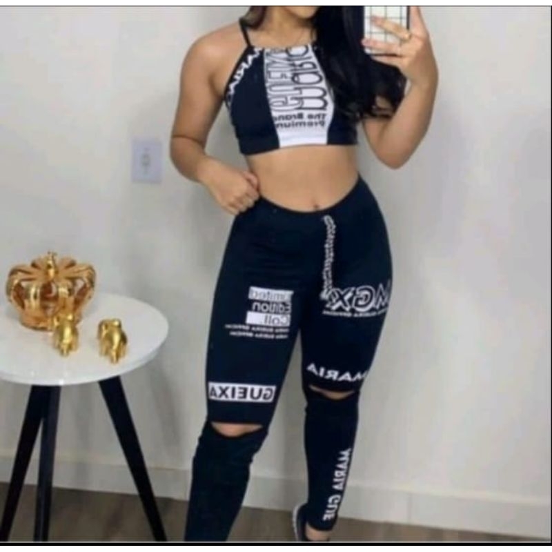 Conjunto Maria Gueixa  top y calça em Oferta na Shopee