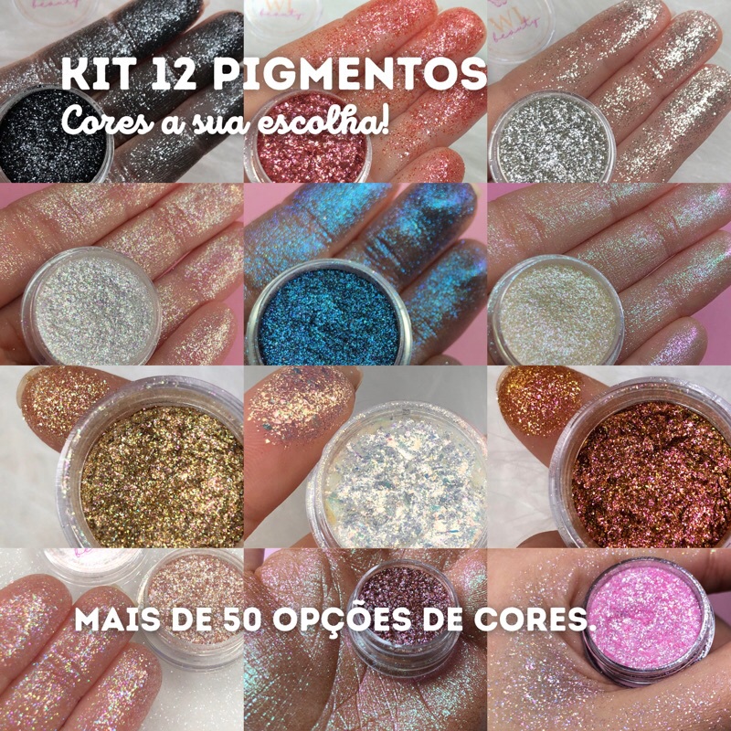 Kit com 12 - Pigmento/Reflect/Asa de Borboleta/Glitter - WILE BEAUTY 1,5g - Maquiagem/Nail design