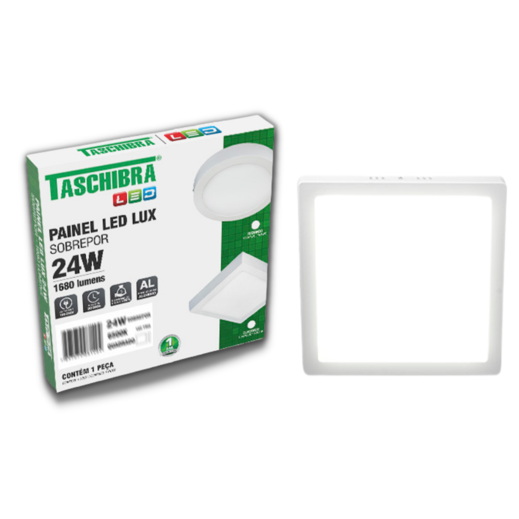 Painel Plafon 24w Led Quadrado Sobrepor Lux Taschibra 6500k ou 4000k ou 3000k em Oferta na Shopee