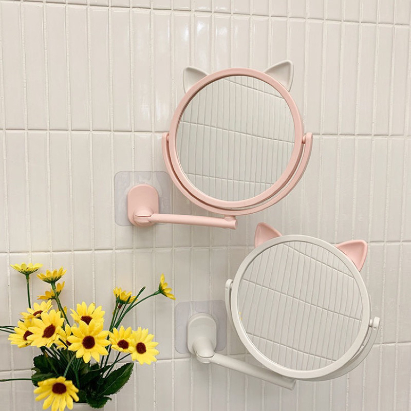 Espelho dobrável de parede no banheiro salão de beleza espelho de maquiagem orelha de gato