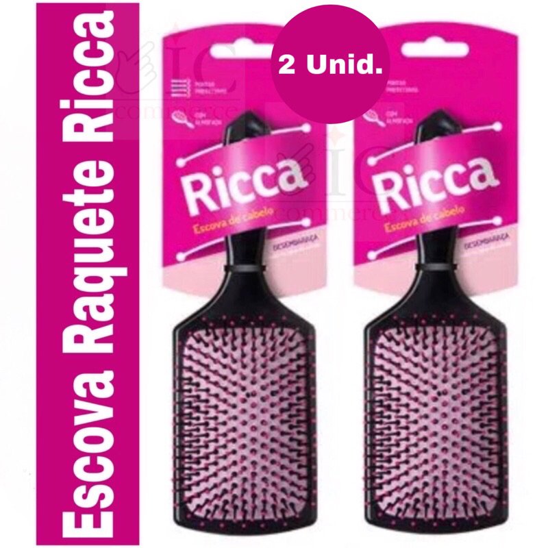 Kit 2 Escova de Cabelo Raquete Almofadada Ricca - Basic Racket (249)