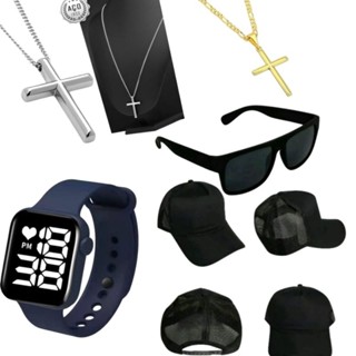 Kit Masculino Relogio Digital Prova dágua + Boné liso + Colar cruz + óculos premium envio imediato