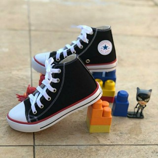 Tenis Infantil All Star Cano Alto Tênis Botinha Unissex Escolar Preto Com Vermelho