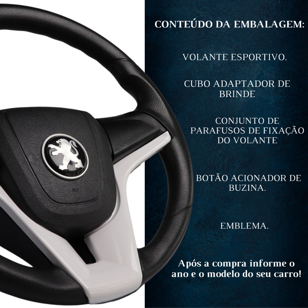 Volante Esportivo cruze branco para peugeot 207/307/206/106/306 308