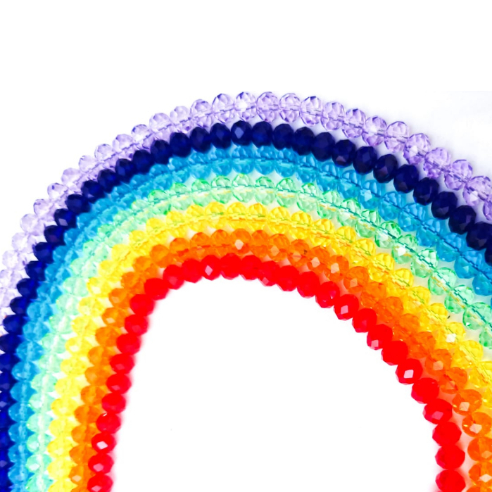 7 fios de cristal de vidro facetado - 6mm - Cores do arco íris - para pulseira, guia, colar, japamala e artesanatos no geral