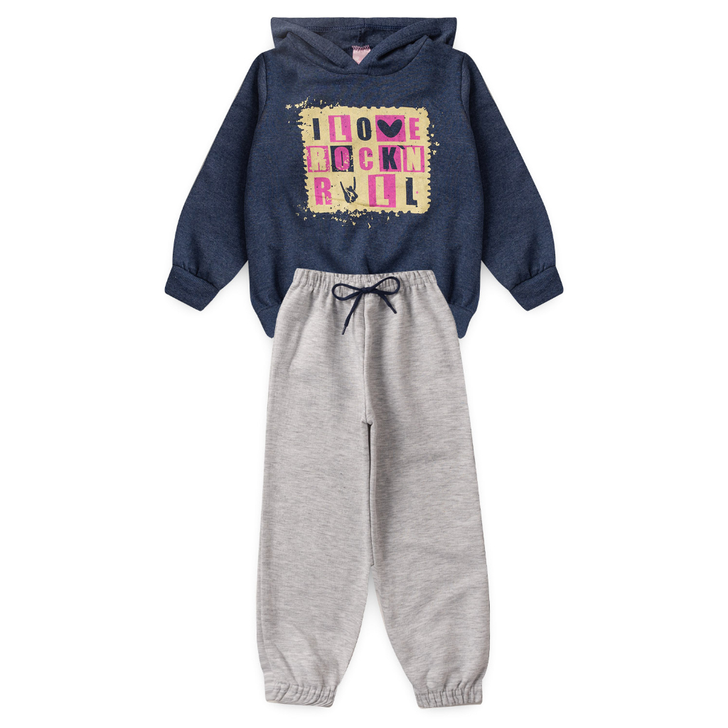 Conjunto Infantil Feminino Inverno Moletom Flanelado Manga Longa Calça E Blusa De Menina L10