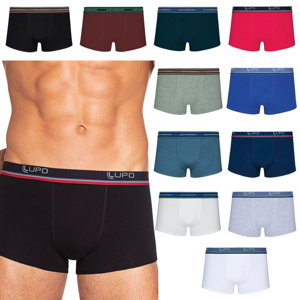 Cueca Sunga Box Boxer Lupo Formato Anatomico Cos Elastico Algodao Masculino Adulto Vermelho Azul Branco Cinza Marsala