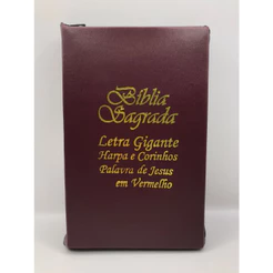 Bíblia Sagrada Tamanho Grande com Harpa Palavras de Jesus em Vermelho Zíper Capa Vinho