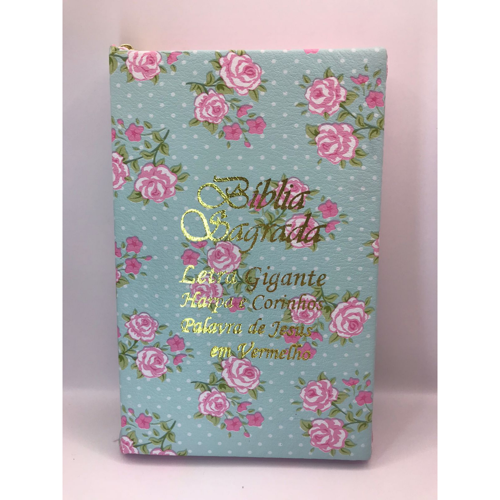 Bíblia Sagrada Tamanho Grande com Harpa Palavras de Jesus em Vermelho Zíper Capa Flor Verde em Oferta na Shopee