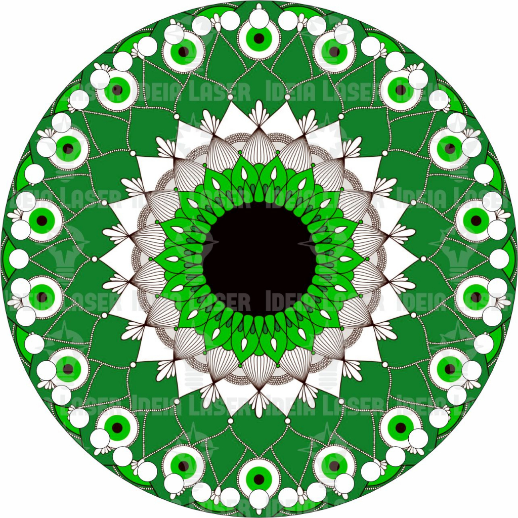 Base MDF Fio de Malha Crochê Redonda Mandala Olho Grego Verde 25cm e 30cm