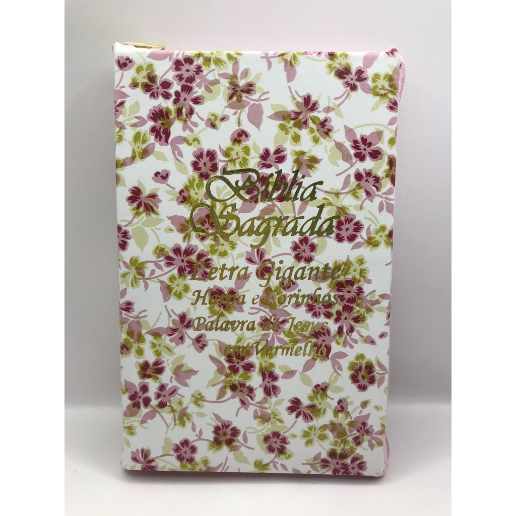 Bíblia Sagrada Tamanho Grande com Harpa Palavras de Jesus em Vermelho Zíper Capa Flor Dourada em Oferta na Shopee