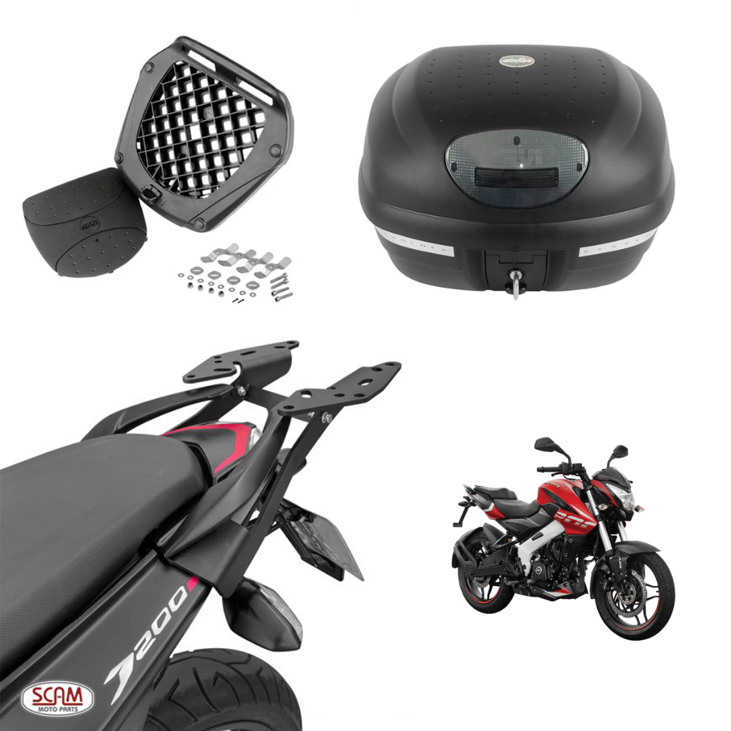 Suporte Bagageiro Scam + Baú Givi 33l Bajaj Dominar 160 200