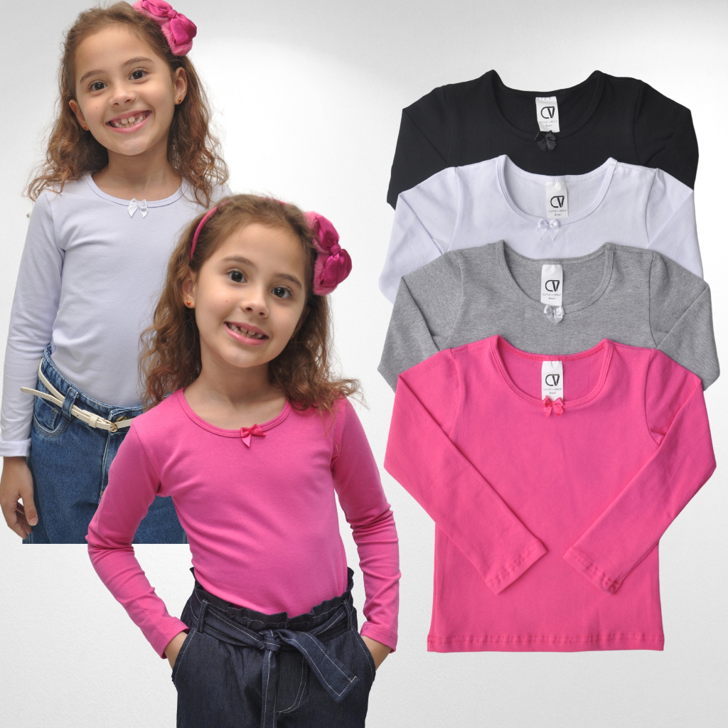 Blusa Manga Longa Menina Infantil Babylook em Oferta na Shopee