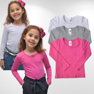 Kit 3 Blusa feminina infantil blusinha menina camiseta babylook manga longa Cotton 2 Ao 8 em Oferta na Shopee