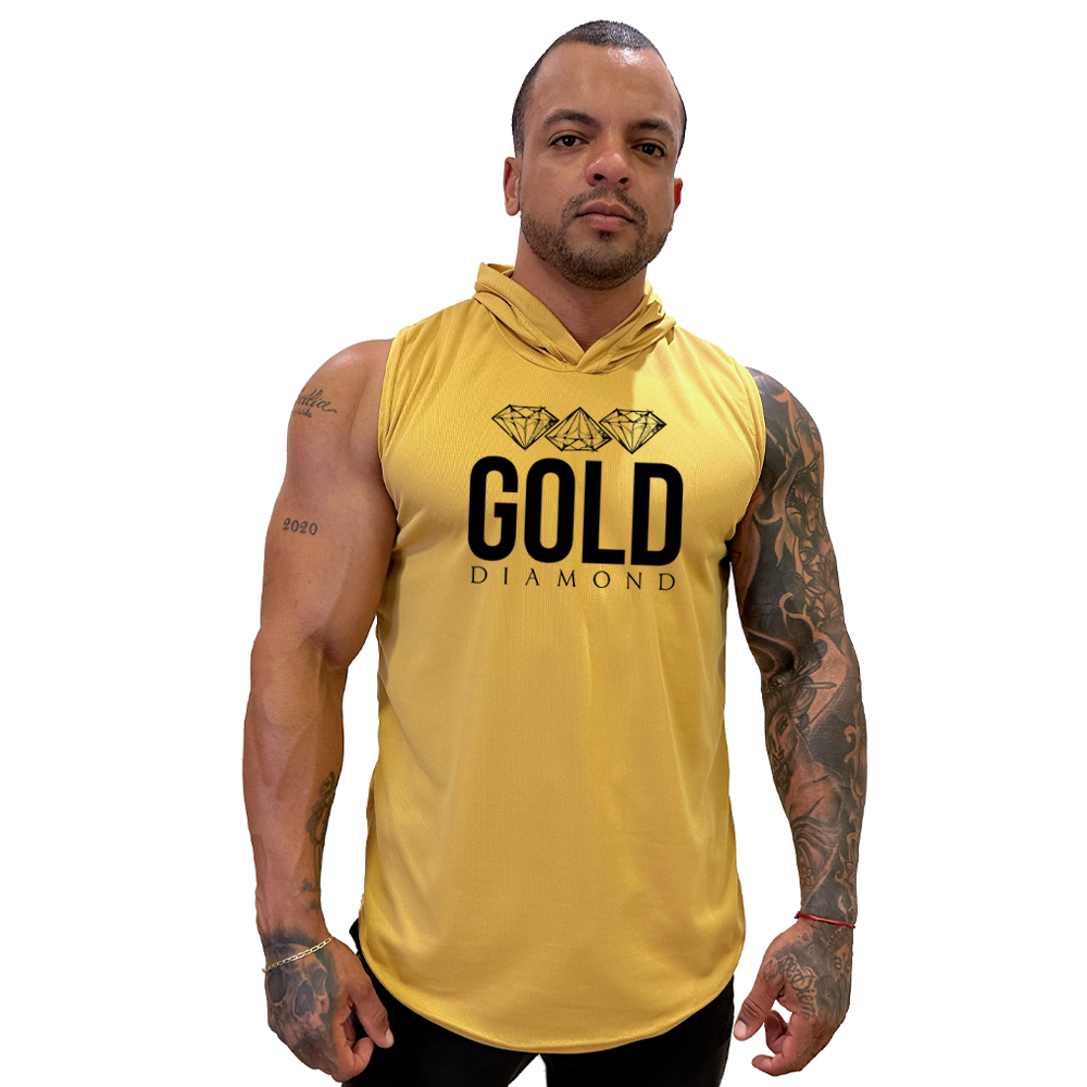 Regata Masculina Machão Fit Longline com Capuz Gold Diamond