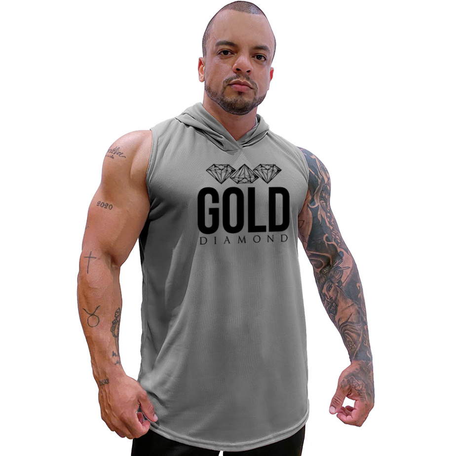 Regata Masculina Longline com Capuz em Dry Cinza Metal