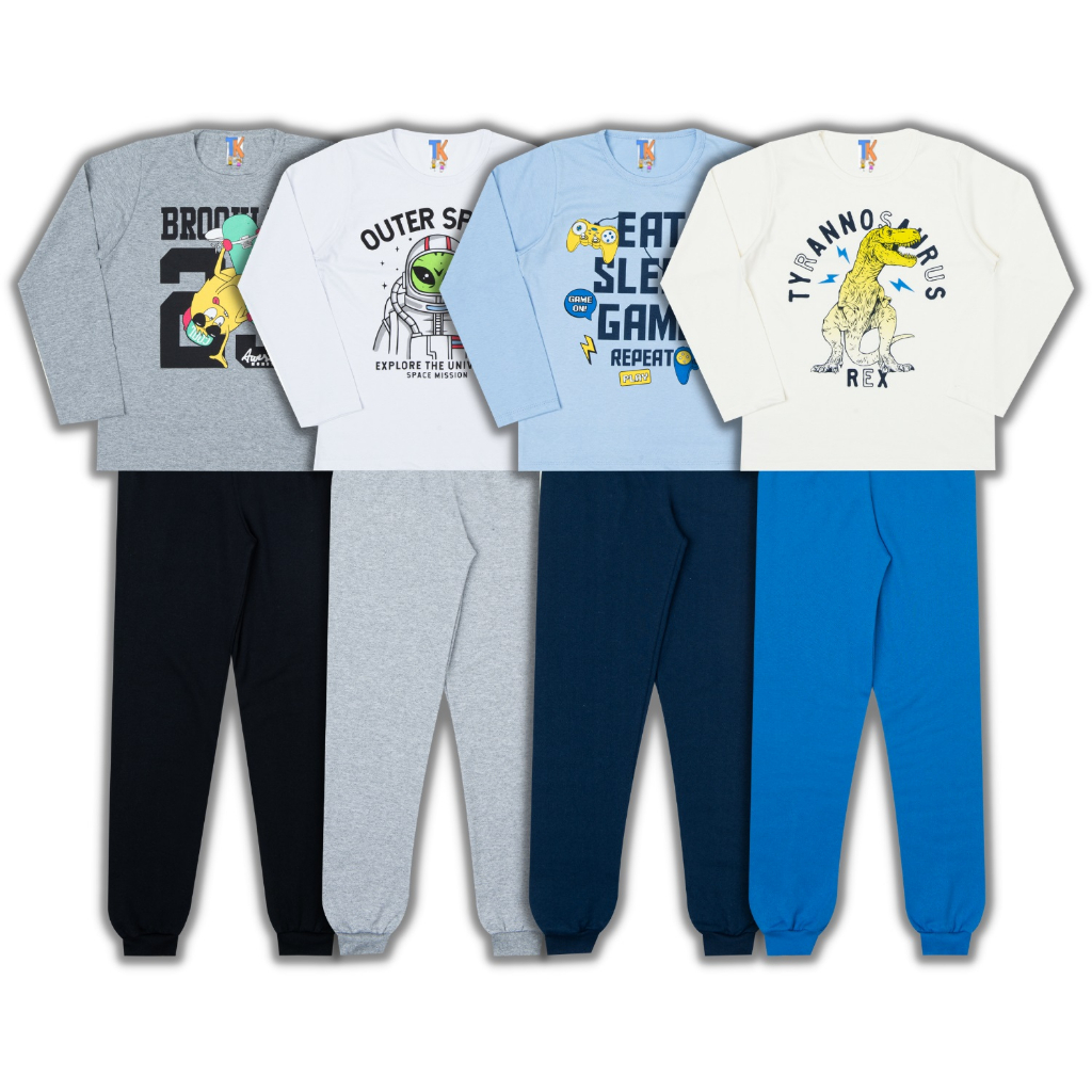 Lote 6 Peças Inverno | 3 Blusa + 3 Calça Moletom | Menino Conjunto Infantil e Juvenil | Liquidação