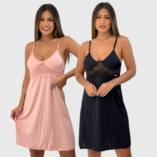 Kit 2 Camisola Com Detalhe em Renda Rendada Sem Bojo Noite