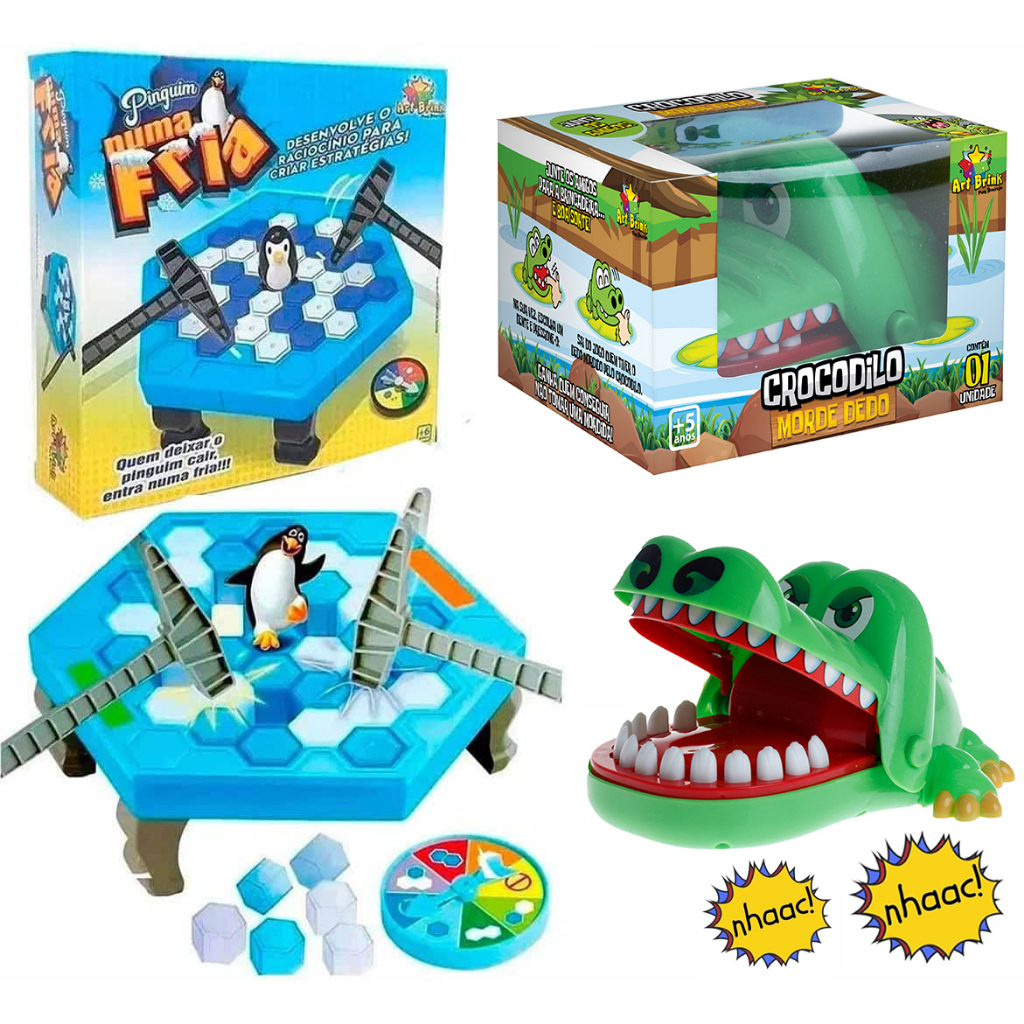 Kit Jogo Pinguim Quebra Gelo + Jogo Croc Croc Crocodilo Morde Dedo Jancaré Dentista em Oferta na Shopee