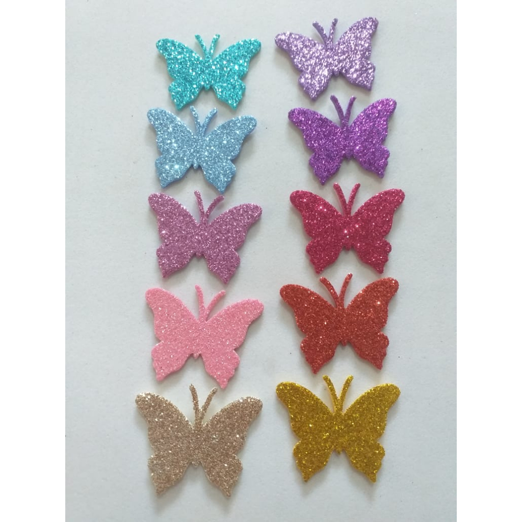 Borboleta Eva Glitter (emborrachado com brilho) 3,5 Cm Aplique Bolo Fake 50 e 100 Unidades
