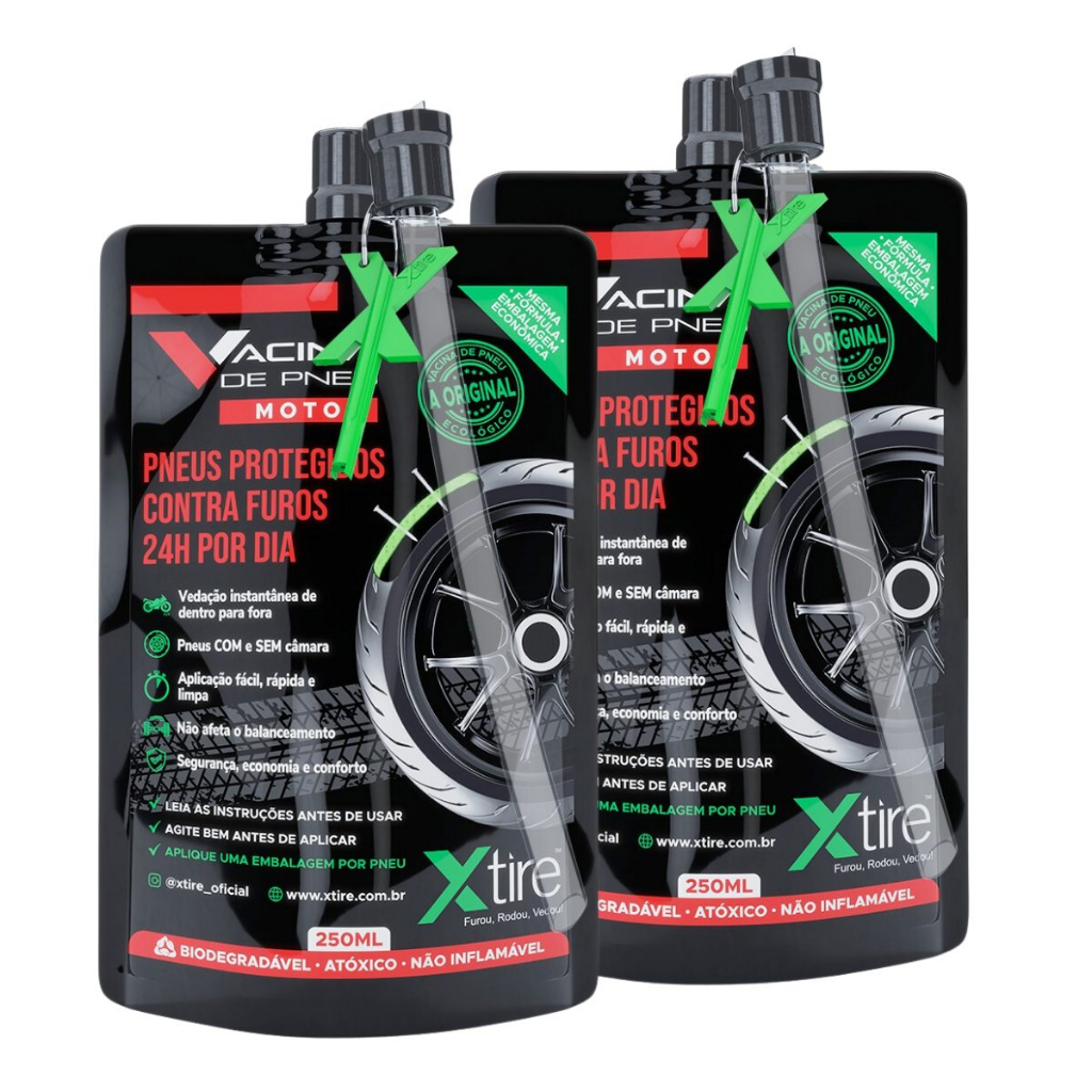 Kit 2 Vacinas Blindagem Selante Para Pneu Moto Xtire 250ml - Não Precisa Aplicador