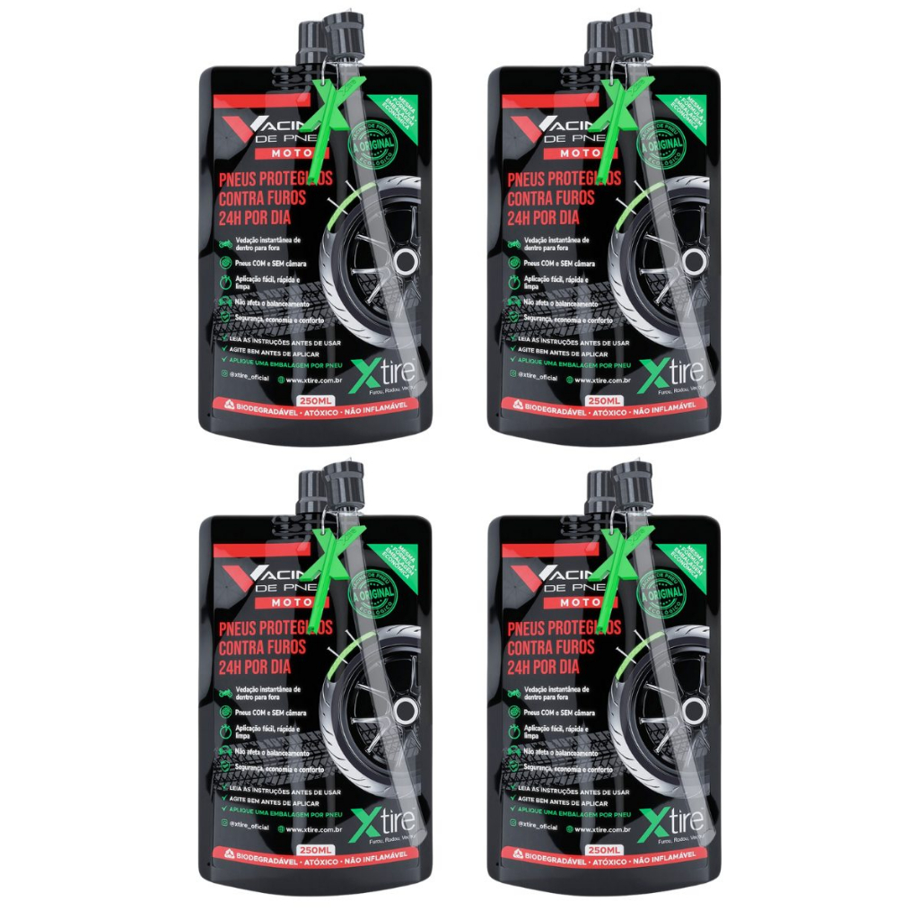 Kit 4 Vacinas Blindagem Selante Para Pneu Moto Xtire 250ml