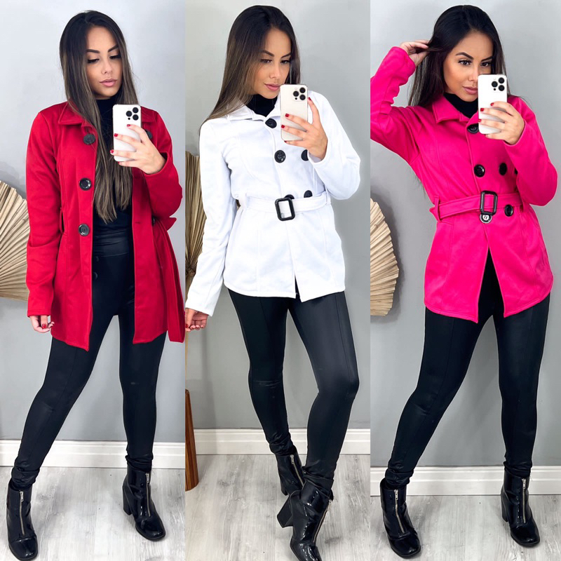 Casaco Sobretudo curto flanelado inverno blusa de frio Feminino
