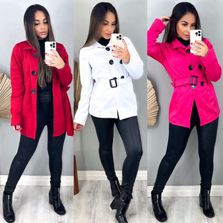 Casaco Sobretudo curto flanelado inverno blusa de frio Feminino