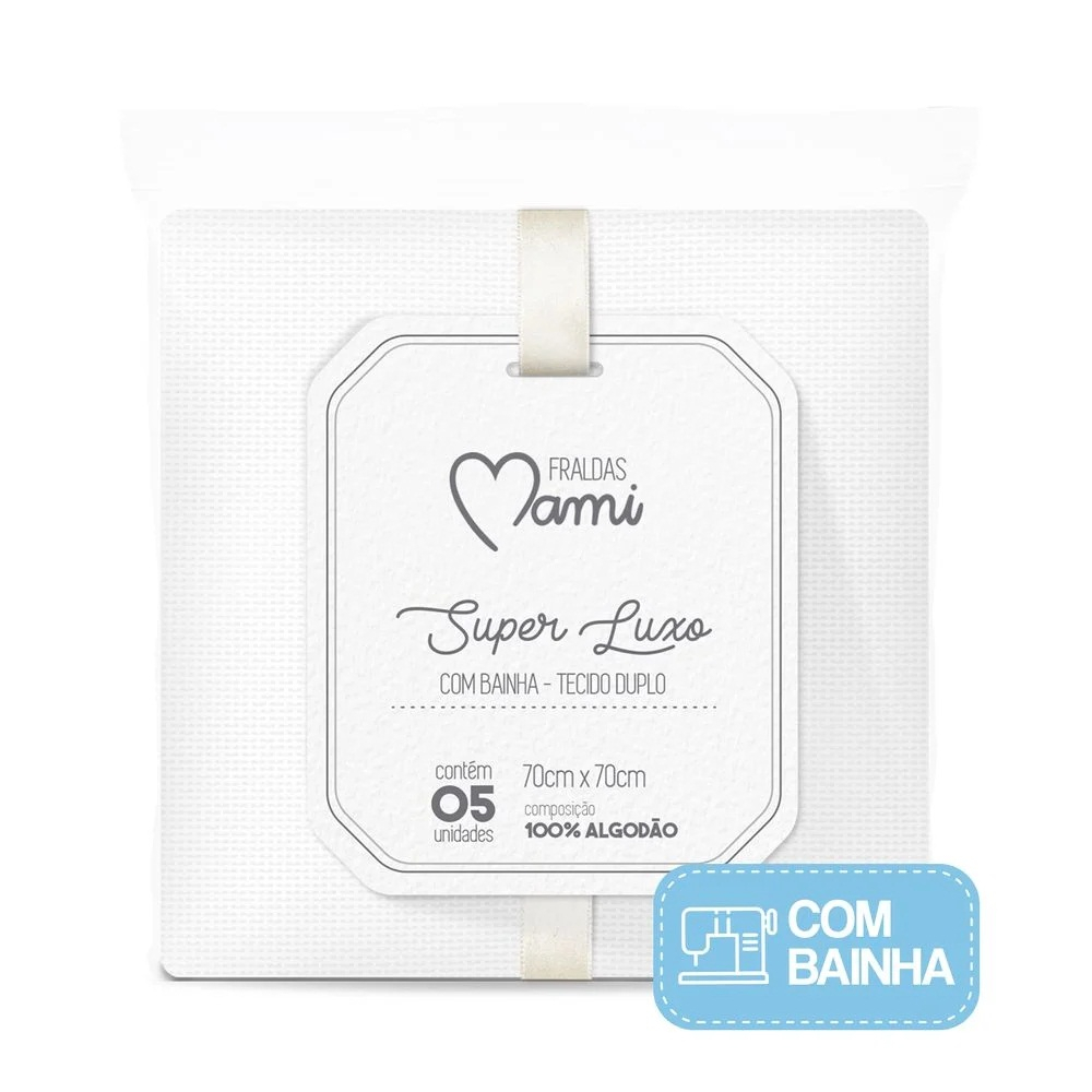 Fralda Super Luxo Mami Com Bainha Branca 70Cm X 70Cm Contem 05 Un - Ref.:1097