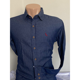 Camisa Jeans Manga Comprida Social Masculina Slim