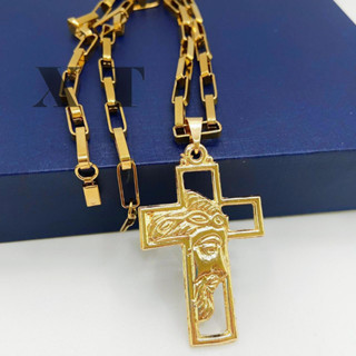 Corrente Cordão cadeia oca Masculino hip hop(grossa) Aço inox Banhada 18k 60/70cm com pingente de Folheado de Jesus Cruz