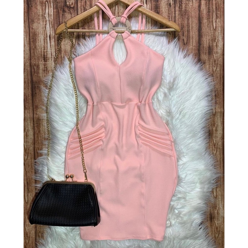 Vestido Colado Midi com Argola no Decote, Malha Crepe Dior, Moda Blogueira Tendência
