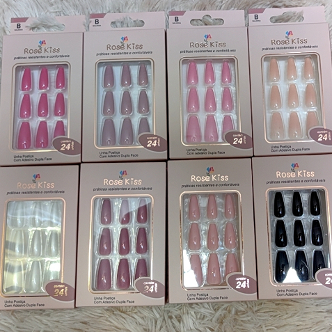 KIT Unha Postiça Bailarina Longa Cor Natural 24PCS