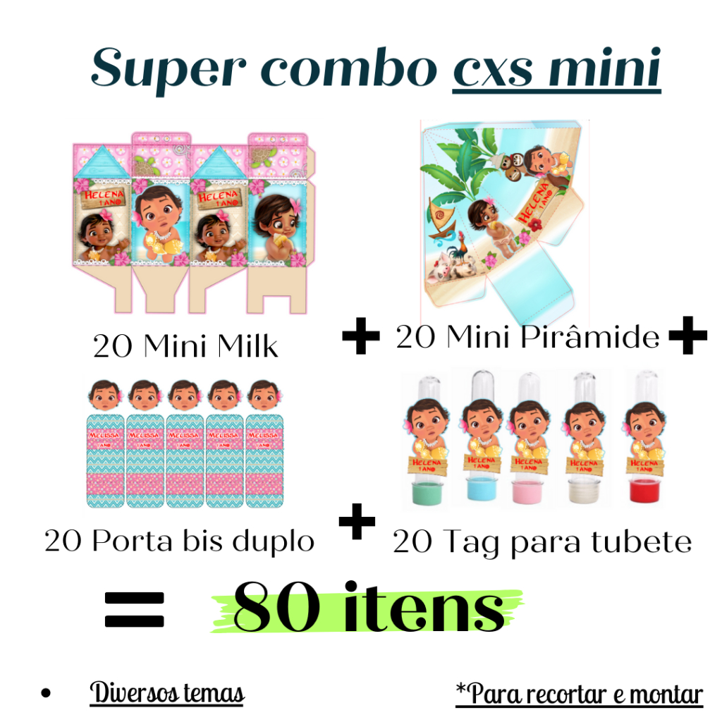 Personalizados 80 itens- kit festa - Lembrancinha Infantil - Mesversario - Aniversario infantil - Temas