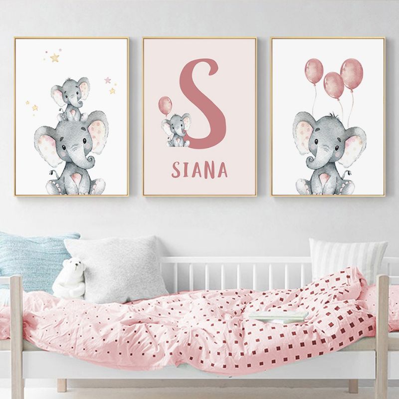 quadro decorativo infantil elefante elefantinho personalizado fofo 3 peças