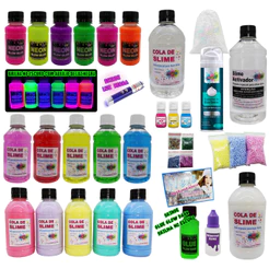 Kit Super Completo Para Fazer Slime Colas Neon Coloridas e clear o mais completo da shopee