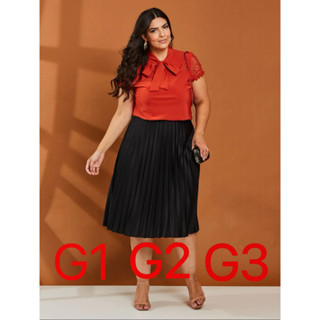 Saia Plissada Moda Plus Size Midi Com Forro -0169