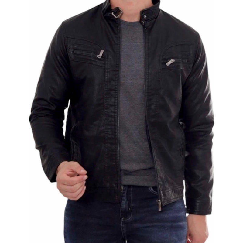 Jaqueta de Couro Preto Ecológico Masculina Resistente Frio Envio Imediato