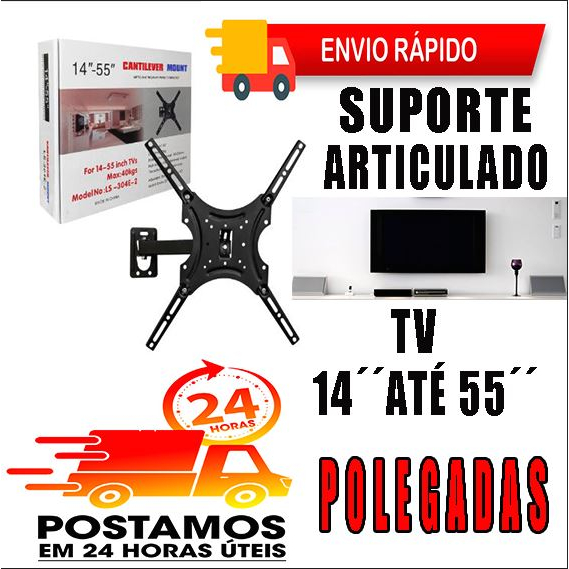Suporte Articulado Tv Monitor Lcd Led Plasma 14 20 22 27 29 32 39 40 42 43 47 49 50 52 55 Polegadas art 55´´