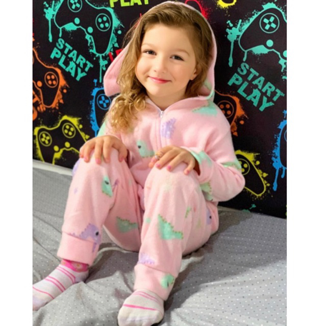 macacão pijama com zíper ou botão e touca de soft para menino e menina TAM. 1 ao 16