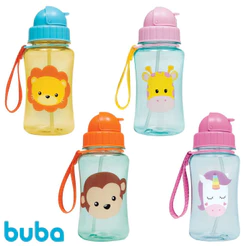 Garrafinha Buba Animal Fun e Frutti Com Canudo de Silicone Retrátil 350ml