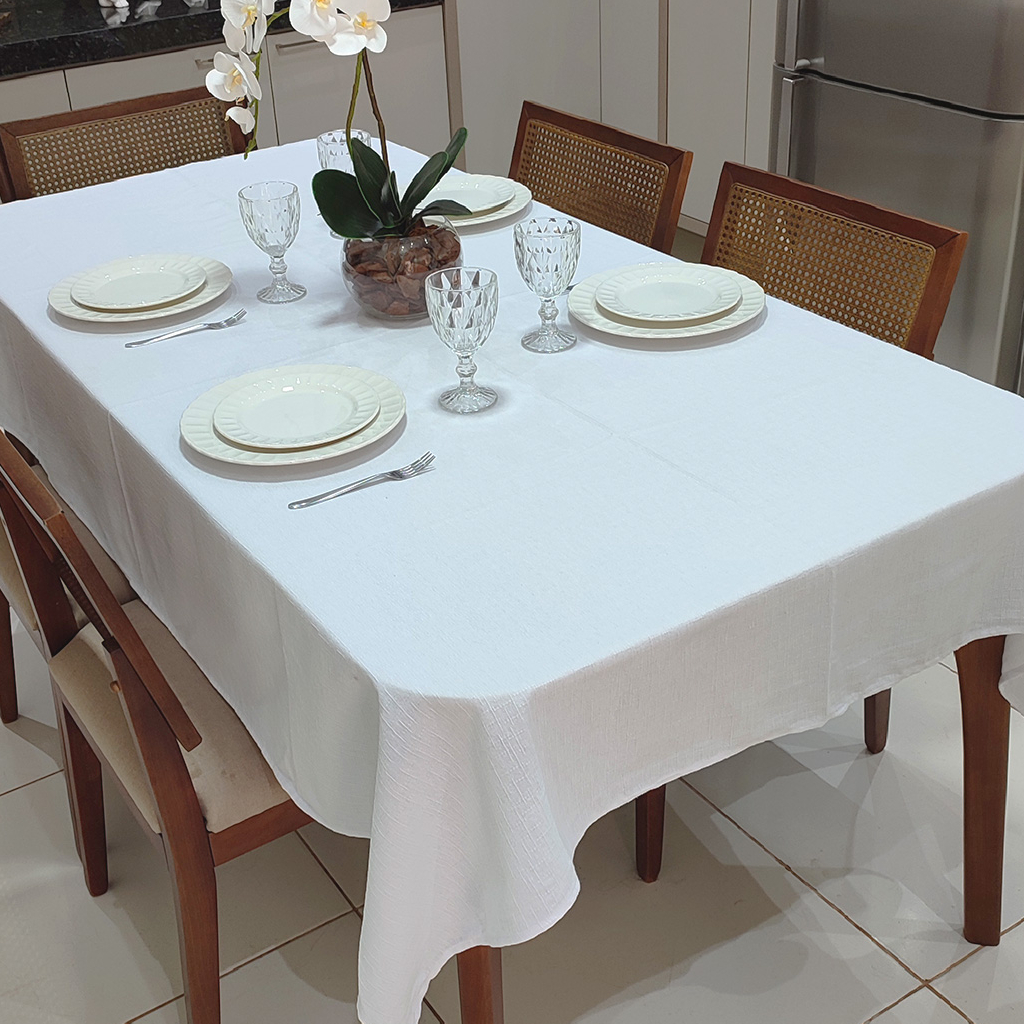 Toalha de Mesa Retangular 6 Lugares Linhão Estampado 2,20m X 1,40m Sala/Jantar Branco
