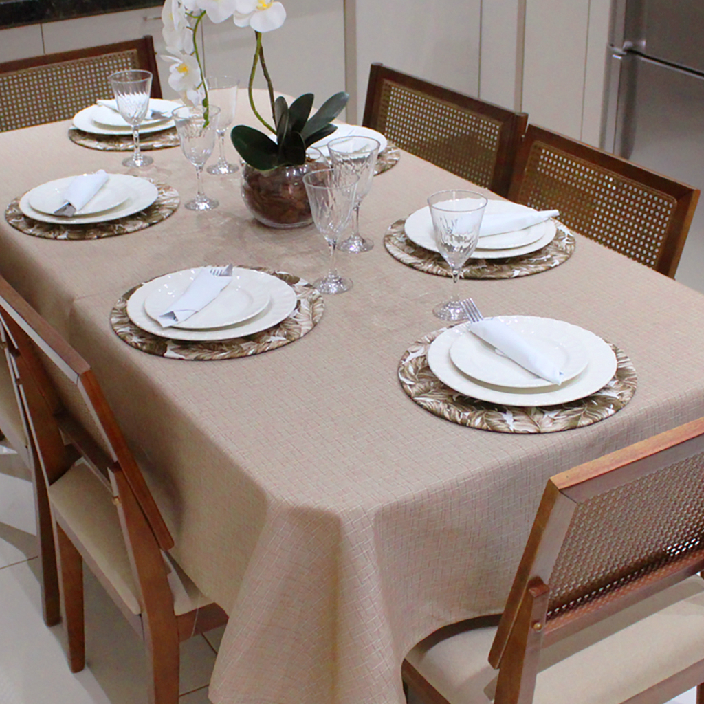 Toalha de Mesa Retangular 6 Lugares Linhão Estampado 2,20m X 1,40m Sala/Jantar Avelã