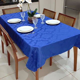 Toalha de Mesa Jacquard Retangular 2,00m x 1,35m Para 6 Lugares Azul Royal