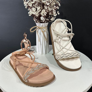 Sandália Feminina Confortável Chinelo Feminino Papete Rasteirinha De Amarra Birken Brilho
