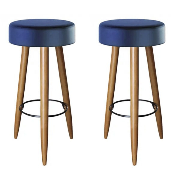 2 Banco Banqueta Alta Suede Azul Marinho Pés Palito Castanhos Banco Para Cozinha Bistrô