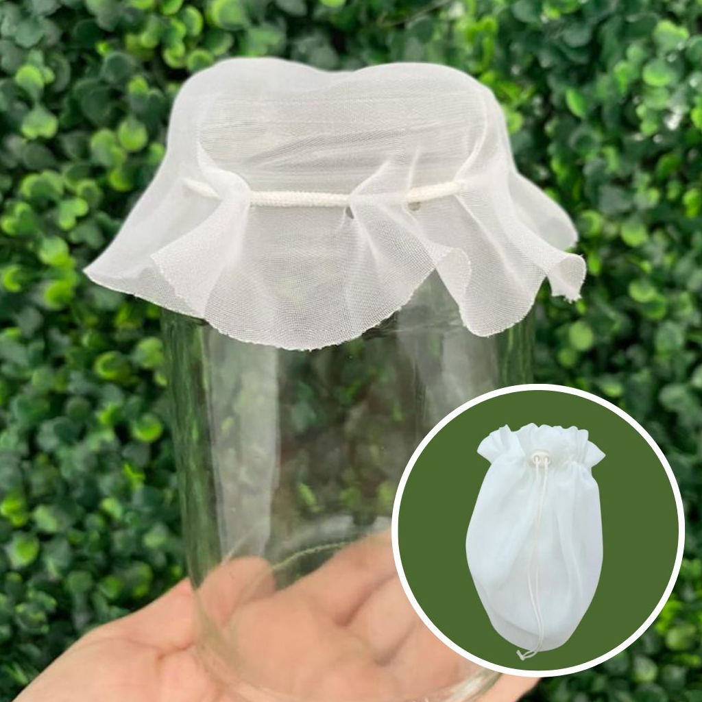 Coador + Tampa Voal Branco Para Kefir E Probióticos Vegetal Natural
