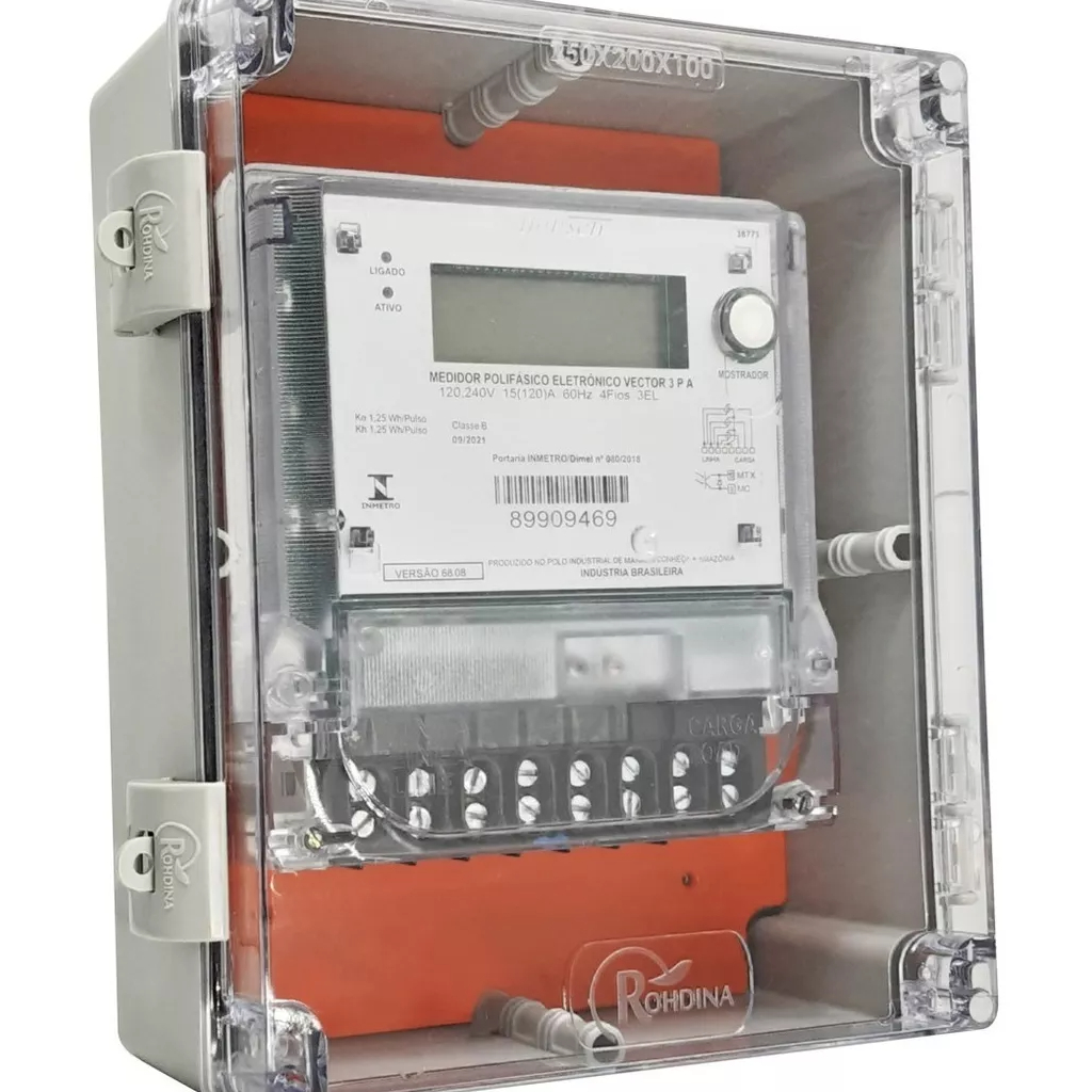 Caixa de Proteção Grande Instalação Padrão de Energia - 250x200x100mm - Indicado para Medidores Relógio de Energia Elétrica Monofásico Bifásico e Trifásico - Tampa Transparente